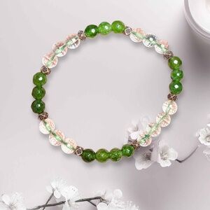 Green Taiwan Jade Clear Quartz Bracelet 6mm Faceted Gemstone Bracelet